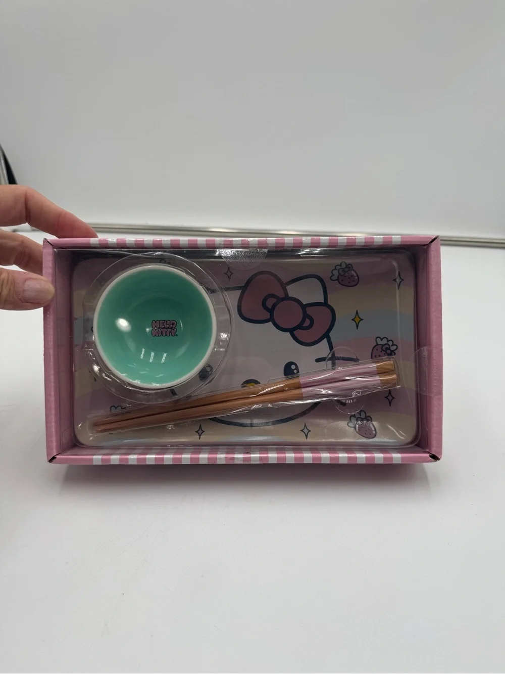 Hello Kitty Ceramic Sushi Plate Set NIB 2024 Sanrio Silver Buffalo Chopsticks